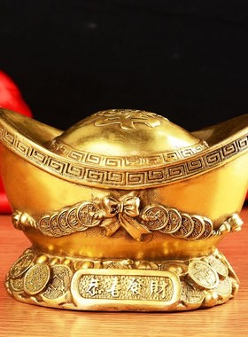 速发黄铜元小实品摆件大宝号金元宝窗台金条金砖工艺心镇纸