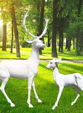 厂家设计定做草坪梅花小鹿雕塑玻璃定制切面几何马长颈鹿雕像摆件