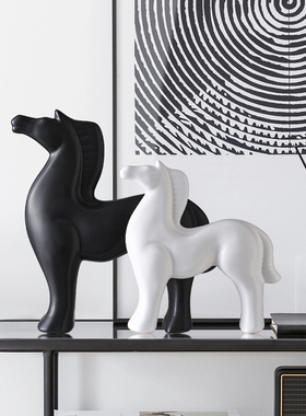 速发极简奢轻抽黑白风象马摆件书柜酒柜客厅样板房间家居软装饰品