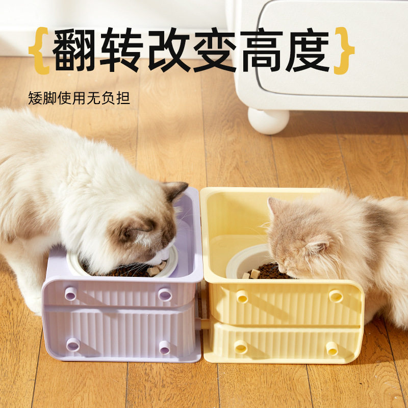 2024陶瓷猫碗方形高架碗可调节高度护颈食盆防打翻猫狗饭碗现货,淘宝优惠券,粉丝福利购,淘宝优惠卷