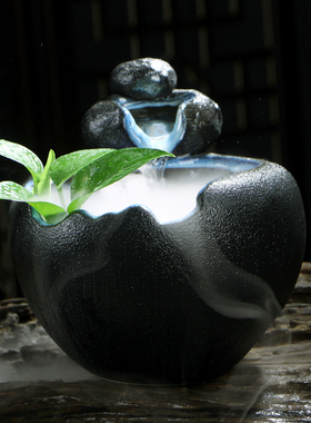 家居客厅流水雾i化加湿器办公室桌面摆件陶瓷喷泉创意乔迁开业礼