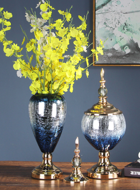 欧式餐桌装饰花瓶玻璃花器储物罐轻奢电视柜装饰品U摆件高档工艺