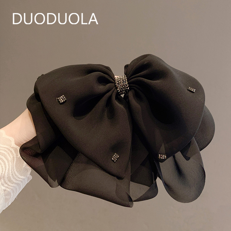 发饰2025新款气质发卡黑色闪钻高级感大号蝴蝶结发夹时尚弹簧夹女 - 图2