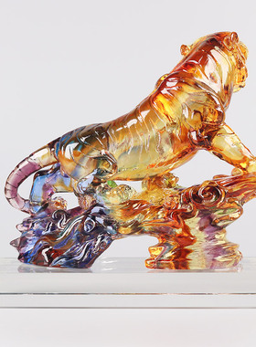 速发琉璃平送青云老虎摆件上山虎年工艺开送朋友品店开业步礼物