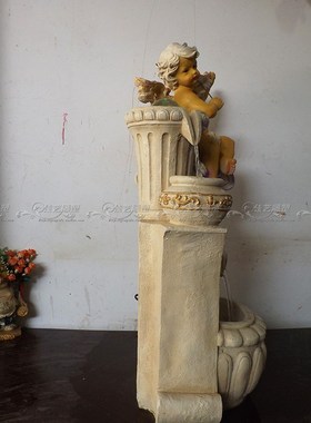 欧式玻璃钢人物雕塑艺术品客厅户外落地摆设可定制作天使流水喷泉