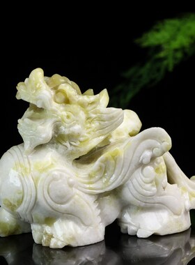 天然蓝田玉富贵貔貅摆件飞天貔貅一对公母玉石皮丘家居店铺办公室