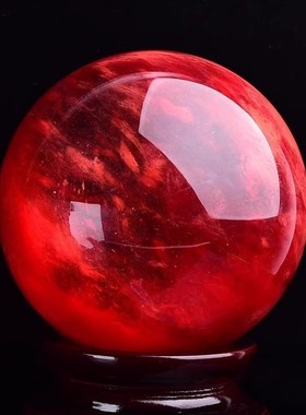 天然红色水晶球真原石大红吉祥珠鸿运球I装饰摆件办公室火属性熔