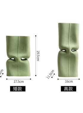 Dnnni收腰绿色陶瓷花瓶摆件客厅餐桌别墅样板间简约创意软装饰品