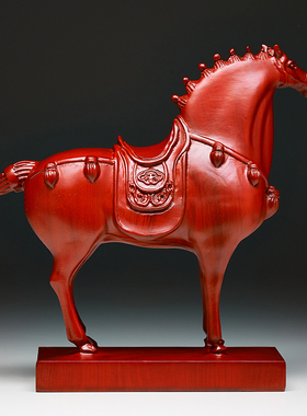 红花梨木雕马摆件新中式唐马生肖马到成功客厅办公桌面装饰工艺礼