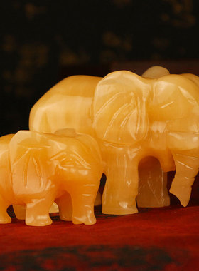 大象摆件招财一对大号客厅玄关天然黄玉石吉象工艺品家居酒柜装饰