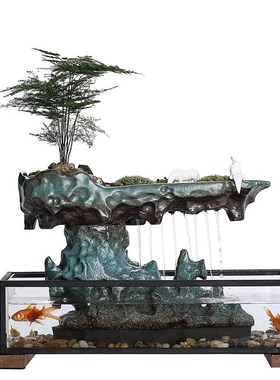 禅意中式假山流水器客厅玄关办公室桌面摆件家居招财流水景观鱼缸