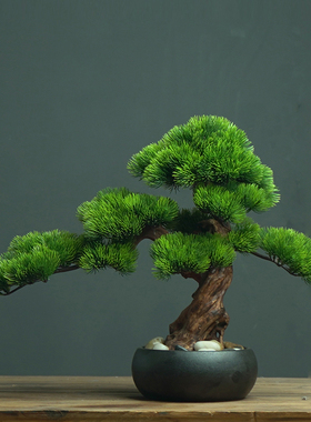 仿真盆景假松件树造景迎客装松小摆酒店办公室茶桌客厅玄关柜饰品