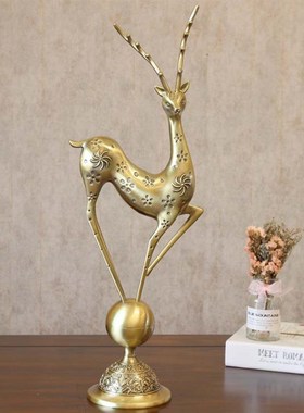 好货新中式美式装饰摆件 合金古铜色鹿创意工艺摆设品 欧式复古礼
