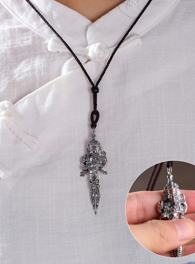 惠尔美纯银铸造象鼻神金刚降魔杵象头财神佛像吊坠情侣配饰送挂绳