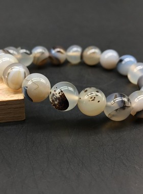 极速有现货!欧美跨境天然石海洋黑白花玛瑙手工串圆珠手錬可定制
