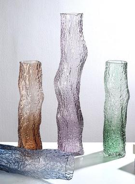 落地细高渐变直筒玻璃花瓶树根落地花瓶家居软装酒店样板饰品