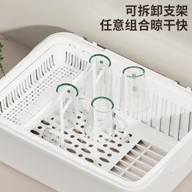 厨房碗筷收纳盒带盖防尘家用沥水碗架大容量多功能碗碟餐具置物架 - 图1