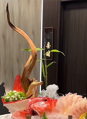 海鲜姿造创意装饰品天然弯树枝树根刺身三文鱼乾树枝迎客松枯树枝