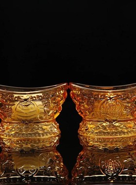 水晶聚宝盆摆件彩色黄色琉璃收纳碗家居客厅办公桌面摆设