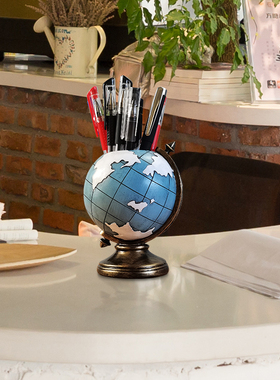 速发笔筒学生桌面高中创生地欧式复古意球仪摆件房间客厅装饰品办