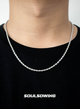 项链男士款简约锁骨单链绳钛钢嘻哈小众简约麻花链不掉色潮百搭