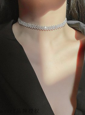 Simple full Diamond Necklace Choker Necklace Japan and Sout