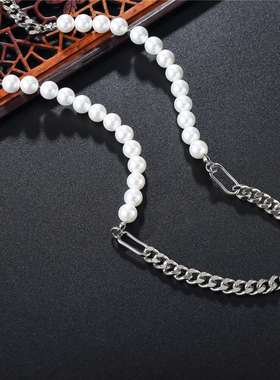 P0669-NK06 Fashion Simple Pearl Chain Cuban Chain Clavicle T