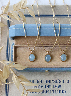 Natural Aquamarine Pendants Necklaces Titanium Steel Natural