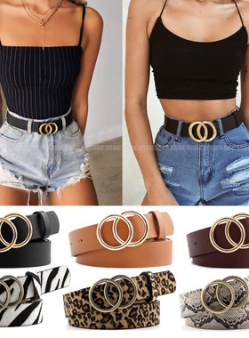 Double Ring Women Belt Fashion Waist Belt PU Leather Metal B