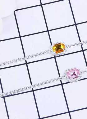 欧美小T风方形公主切割水钻镶钻闪亮法式优雅锁骨链短项链女性感