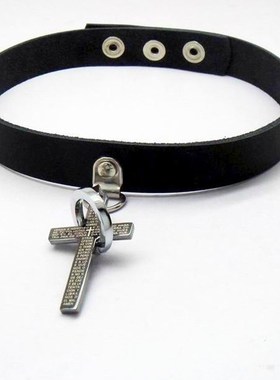 黑色大环男士皮项链韩版个性女款项圈百搭颈链潮流真皮夜店潮男