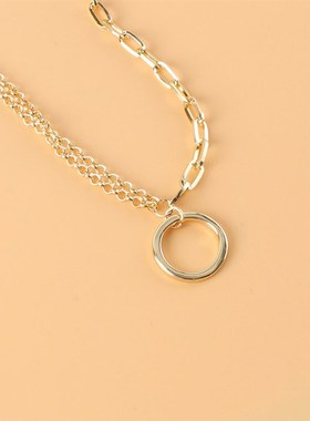 跨境双层镂空圆圈吊坠颈链女 ins小清新欧美个性气质锁骨链 17730