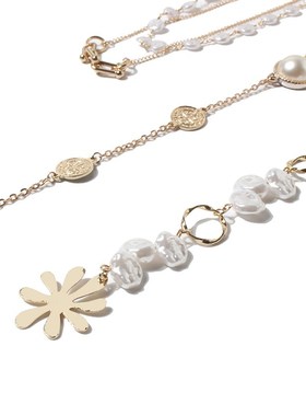 欧美创意复古合金项链  跨境简约金色不规则珍珠锁骨项饰女20520