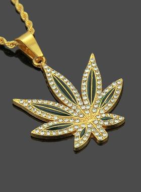 Punk Hip Hop Jewelry Necklace Oil Painting Diamond Big Maple