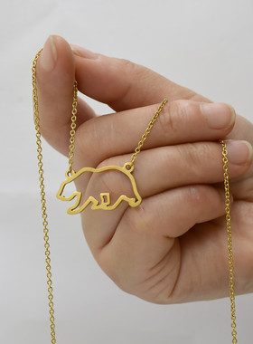 Titanium Steel Hollow Cara Bear Necklace Bear Clavicle Chain
