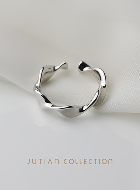 JUTIAN纯银戒指女ins潮 小众简约莫比乌斯扭纹可调节百搭时髦指环