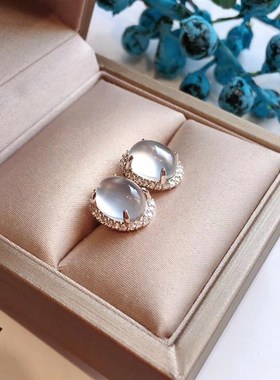 玉髓冰种镶嵌蛋面戒指女耳钉s925款设计时尚大指环绿银耳坠翡翠起