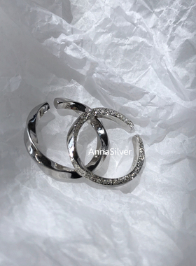 通体S925纯银光面扭纹旋转戒指莫比乌斯磨砂指环开口可调节