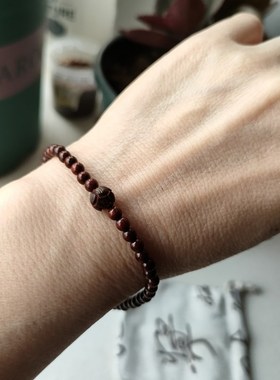 印度小叶紫檀香实木原木极细小珠手链女手串莲花和田玉珠精致素雅