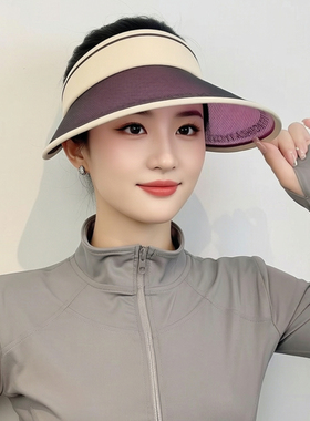 腮红空顶帽遮阳帽防紫外线夏季户外骑车遮脸太阳帽大帽檐防晒帽女