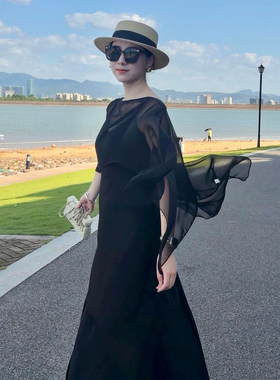 一字肩领口丝巾披肩女外搭2026新款高级感度假旅游夏季薄款纱巾女