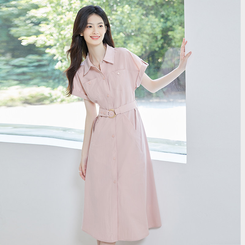 SeRina Blue沙芮娜2026年夏季新款腰带简约收腰a字韩版女士连衣裙