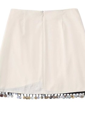 Zevity Women Vintage Beading Design Casual Linen Skirt Falda