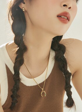 极速耳边风 自由落体Y2K彩色宝石小众U型项链极简复古毛衣链通勤