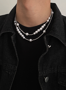 Pearl Necklace Men Simple Handmade Strand Bead Necklace New
