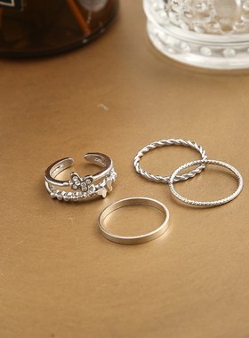 叨创意超仙蝴蝶螺旋四件套戒指女ins风简约开食指关节戒气质食指