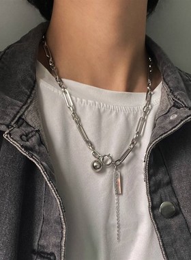 -ins personality chain stitching ball titanium steel necklac