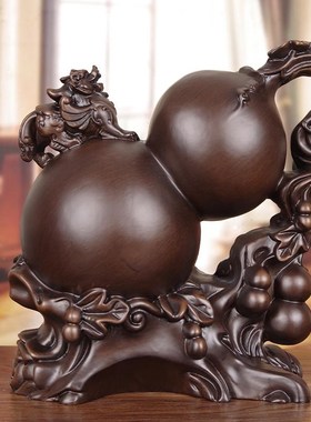 现货速发实木雕貔貅葫芦摆件家居客厅电视柜招财镇宅摆件新房入伙