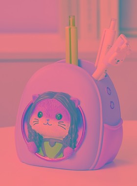 速发创意猫咪笔筒摆可办公室好装桌面收纳盒物饰品送孩生日礼物件