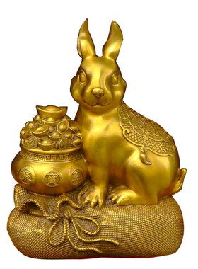 速发纯铜兔厅财件兔摆富十二生肖兔招财聚宝盆吉祥客子玄关桌面装